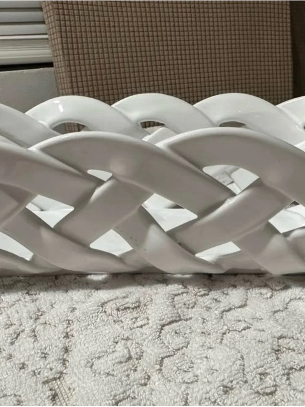 Primo'Gi Italy White Woven Ceramic Bread Basket - Handmade Lattice vintage